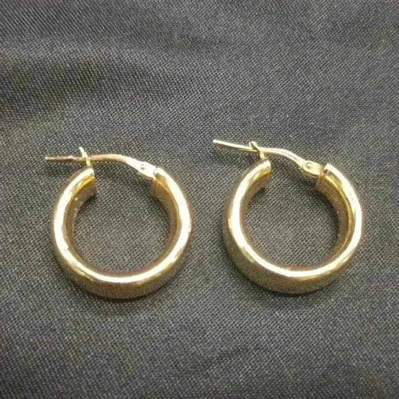 Gold Over 925 Vermeil Wide Hoop Earrings - Picture 2 of 4